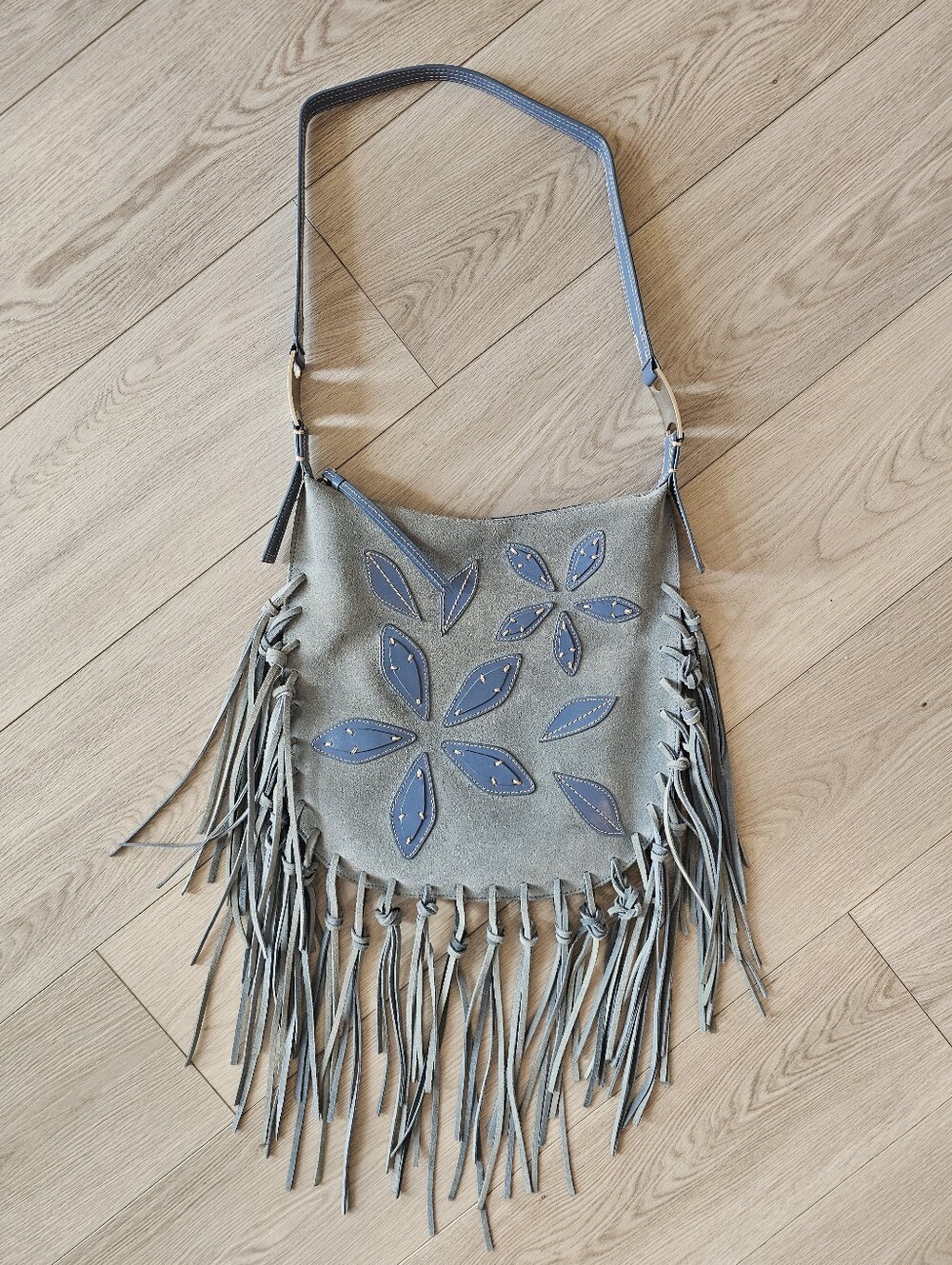 Kenneth Cole Fringe Suede Shoulder Crossbody Bag Western Boho
